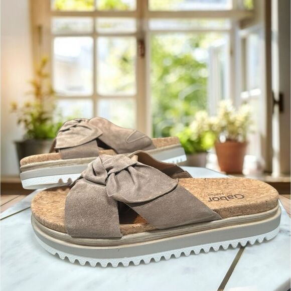 GABOR 82.851 Suede Sesame Platform Slip-on Slide Size 39 US 8.5 - Picture 2 of 15